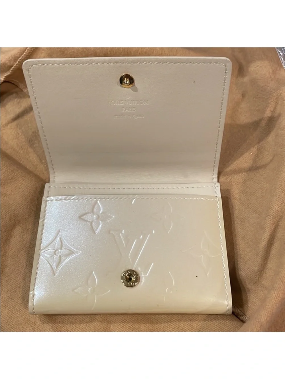 Louis Vuitton Cream Vernis Monogram Compact Wallet with Gold Hardware